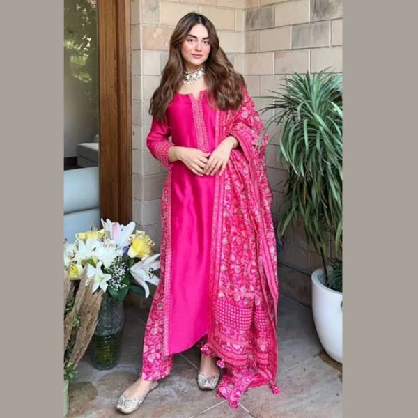 Women Pink Chanderi Kurta Set