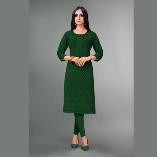 Women Chikan Embroidery Viscose Rayon Straight Kurta