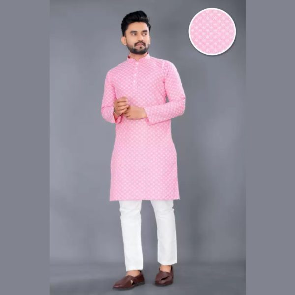 Men Chikan Embroidery Cotton Blend Straight Kurta