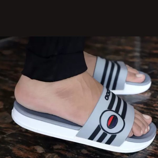 Men's Gray Synthetic Leather Daily Casual Slider Slippers