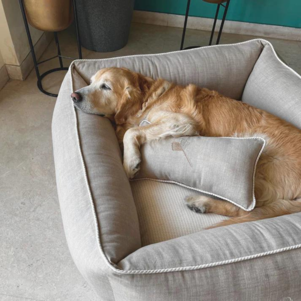 PoochMate Beige Linen Ginkgo Dog Bed Cover