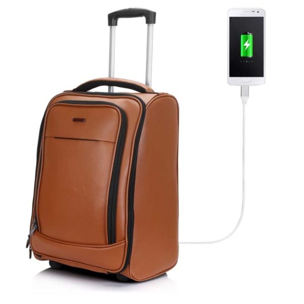 Suntop Tech-Bob Faux Leather USB Laptop Dual Wheeled Trolley Bag