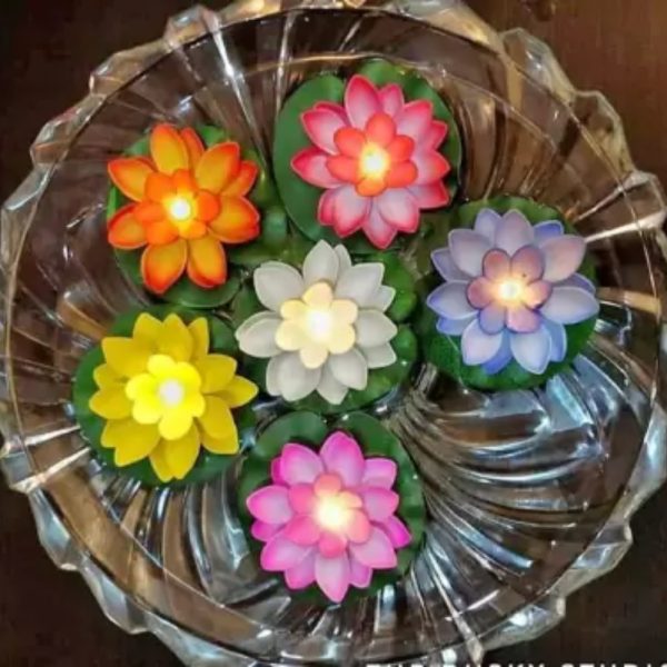 RRHR SALES Water Floating Smokeless Candles & Lotus Flowers