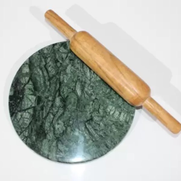 GREEN MARBLE ROLLING PIN AND BOARD CHAKLA BELAN