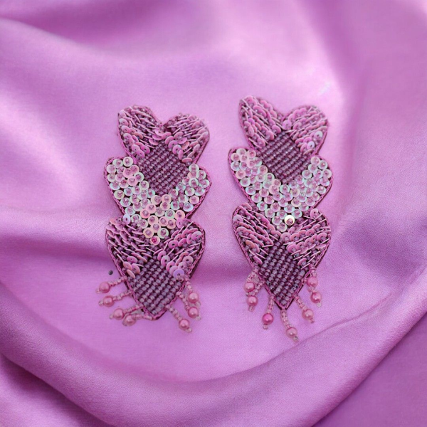 Purple Heart Triple Layers Beads Earrings - Image 2