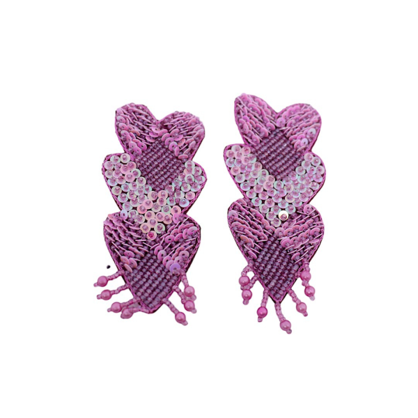 Purple Heart Triple Layers Beads Earrings - Image 3