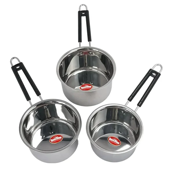 DesiDine Heavy Gauge Stainless Steel Milk Pan/Saucepan/Tea Pan Pot Set of 3/1, 1.5, 2 Liter - Image 2