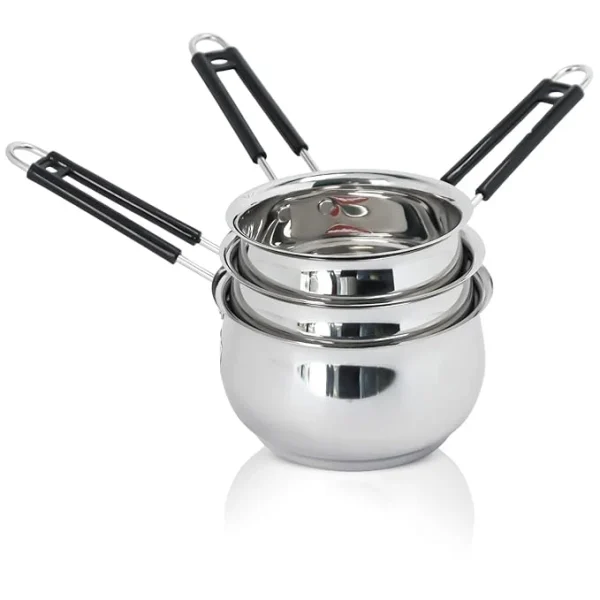 DesiDine Heavy Material Stainless Steel Belly Shape Saucepan Set of 3 - Image 4