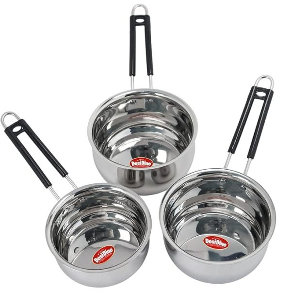 DesiDine Heavy Material Stainless Steel Belly Shape Saucepan Set of 3 - Image 2