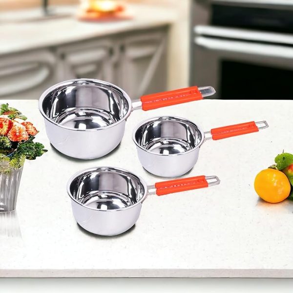 Stainless Steel Sauce Tea Pan with Handle Induction Set Of 3 - Image 5