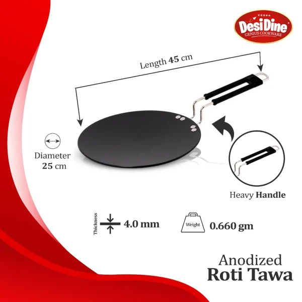 DesiDine Hard Anodised Roti Tawa 25Cm Diameter - Image 3