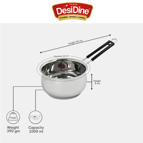DesiDine Heavy Material Stainless Steel Belly Shape Milk Pan/Saucepan/Tea Pan - Image 4