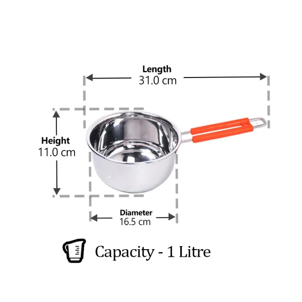 Stainless Steel Sauce Tea Pan with Handle Induction Flat Base (S,M,L) - Image 4