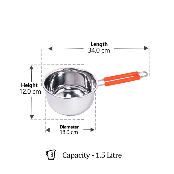 Stainless Steel Sauce Tea Pan with Handle Induction Flat Base (S,M,L) - Image 3