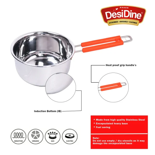 Stainless Steel Sauce Tea Pan with Handle Induction Flat Base (S,M,L) - Image 5