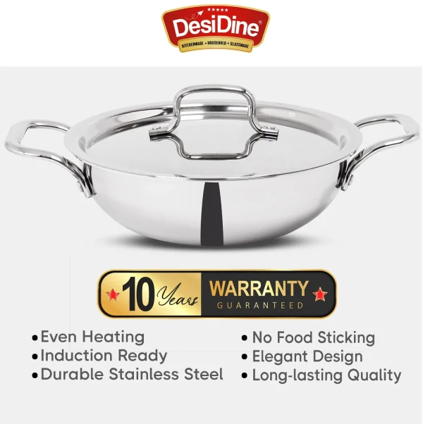 DesiDine Triply Stainless Steel Kadhai With Lid - Image 5
