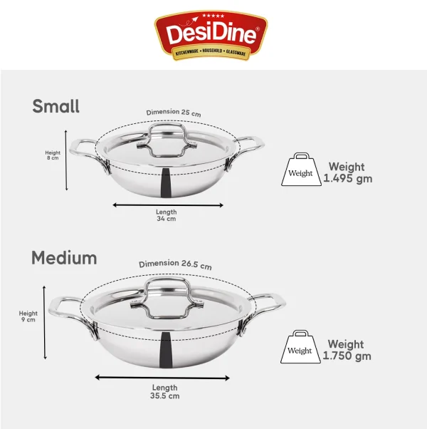 DesiDine Triply Stainless Steel Kadhai With Lid - Image 2