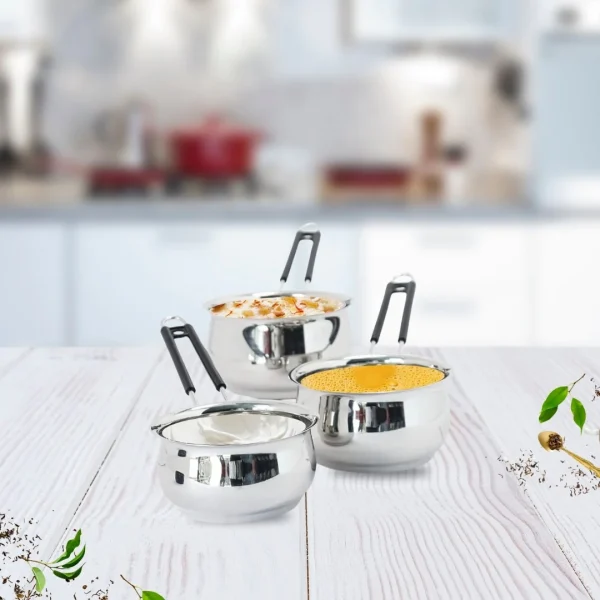 DesiDine Heavy Material Stainless Steel Belly Shape Saucepan Set of 3 - Image 7
