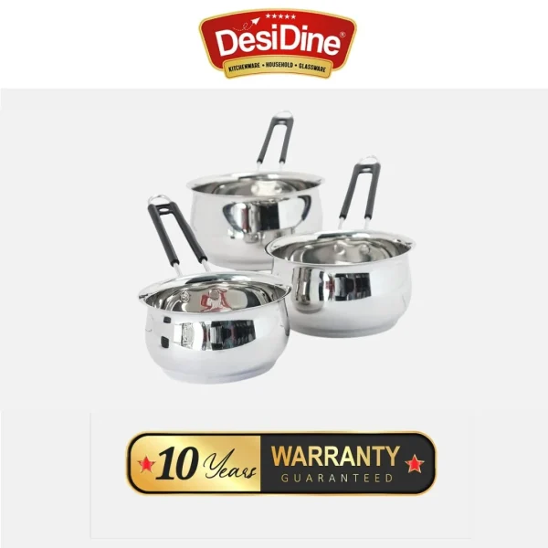 DesiDine Heavy Material Stainless Steel Belly Shape Saucepan Set of 3 - Image 6