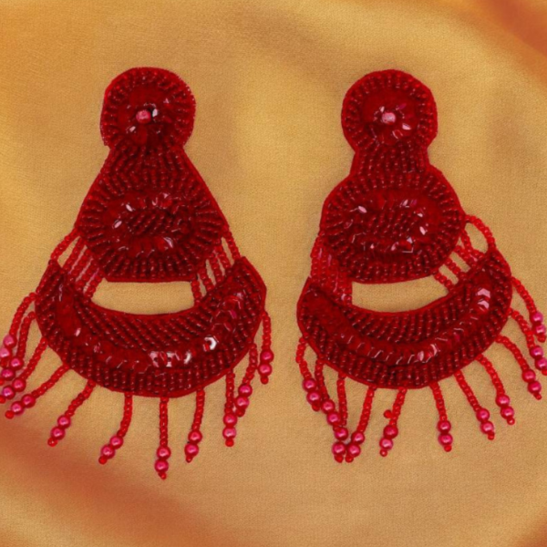 Red Geometric Shape Beads Earrings