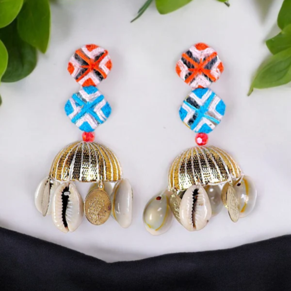 3 Layer Mirror Long Jhumka Earrings