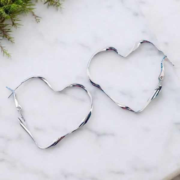 Silver Big Heart Hoop Earrings