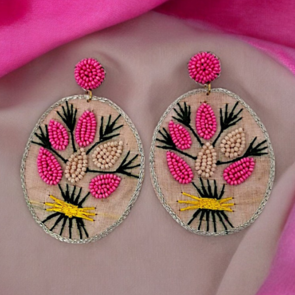 Leaf Shape Beaded Drop Earrings