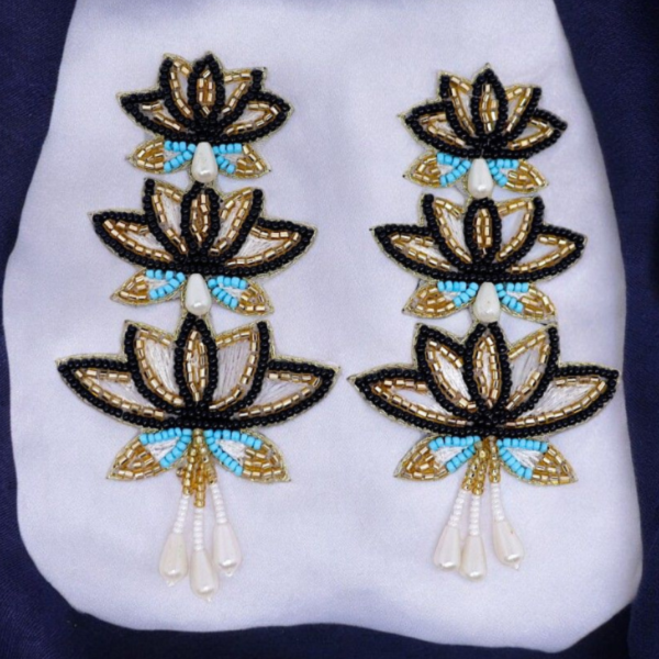 Triple Layers Lotus Design Beads Earrings