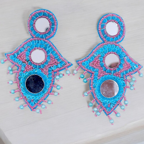 Leaf Shape Mirrored Dangle Earrings