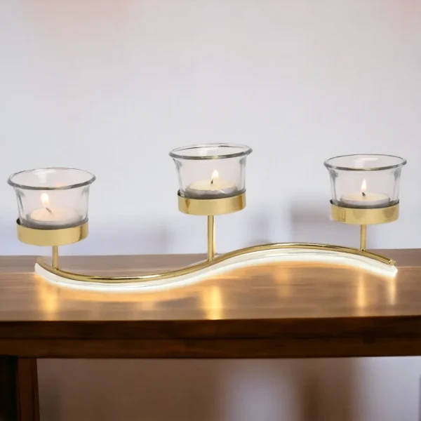 Desidine Golden Finishing Tea Light Candle Holder with 3 Glass - Image 6