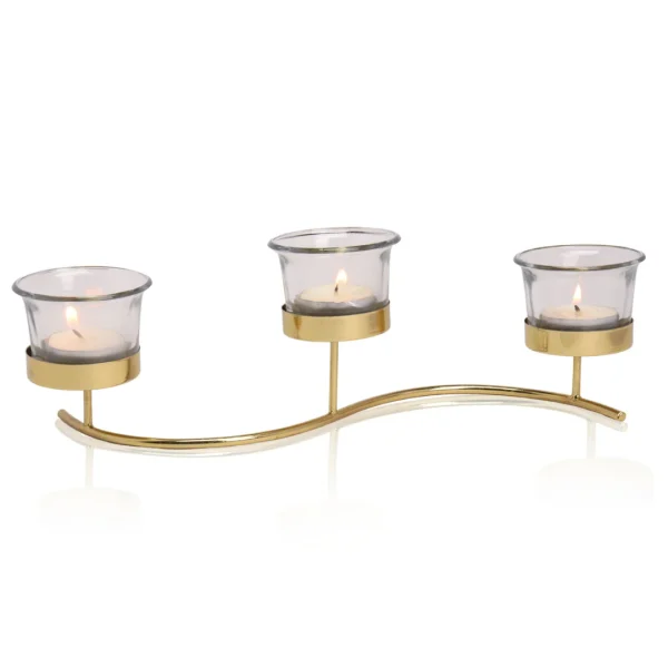 Desidine Golden Finishing Tea Light Candle Holder with 3 Glass - Image 2