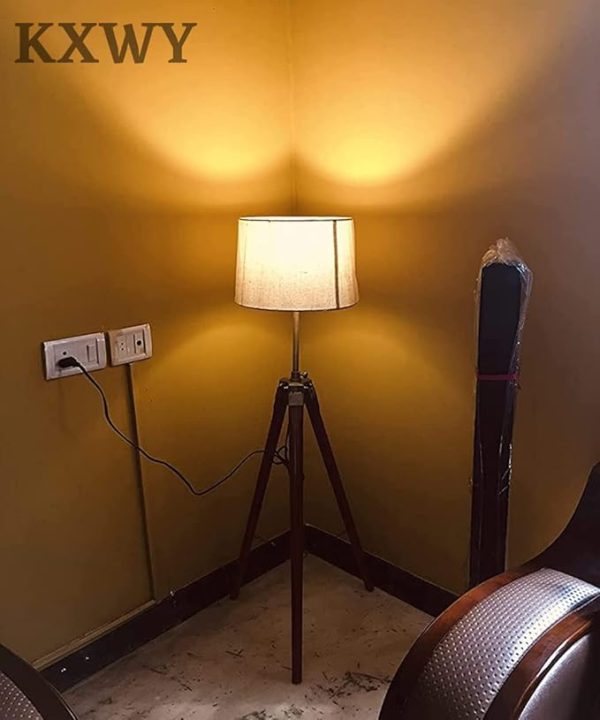 Tripod Floor Lamp | Antique Designed Jute Fabric With Khadi Shade Decorative - Image 6