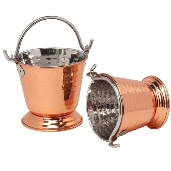DesiDine Steel Copper Hammered Design Serving Bucket, Set of 2 - Image 3