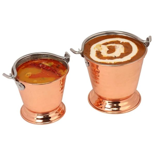DesiDine Steel Copper Hammered Design Serving Bucket, Set of 2 - Image 2