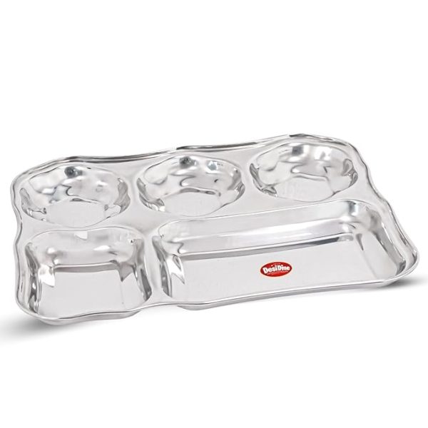 Desidine Stainless Steel 5 in 1 Flower Shape Compartment Thali – Set of 4, 6 - Image 3