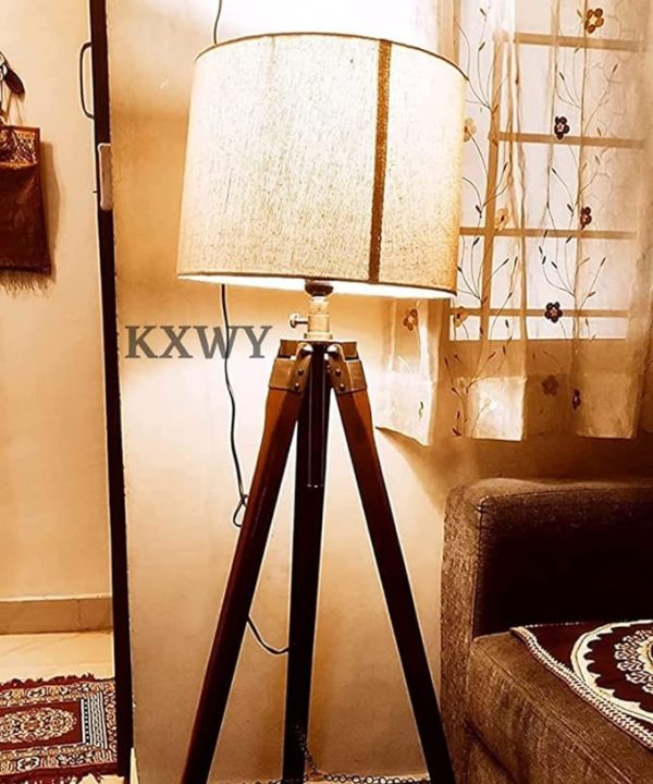 Tripod Floor Lamp | Antique Designed Jute Fabric With Khadi Shade Decorative - Image 2