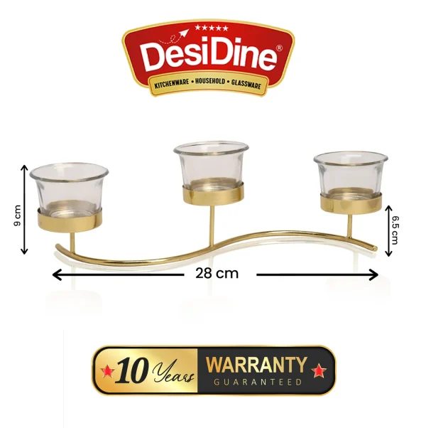 Desidine Golden Finishing Tea Light Candle Holder with 3 Glass - Image 5
