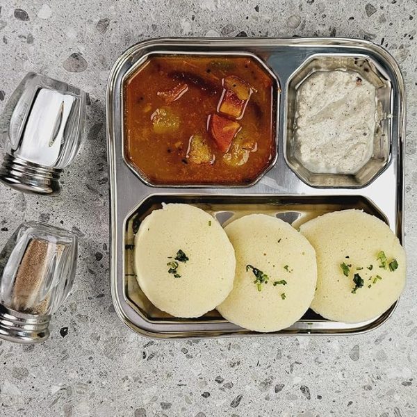 DesiDine 3 In 1 Stainless Steel Plates with Compartments Set of 6, 4 - Image 6