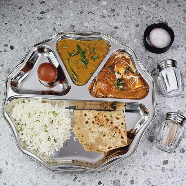 DESIDINE Stainless Steel Rimhjhim 4 in 1 Dinner Plate/Bhojan Thal - Image 6