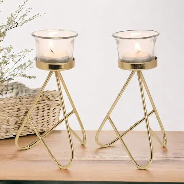 Desidine Golden Finish Tealight Holder Set Of 2 - Image 3