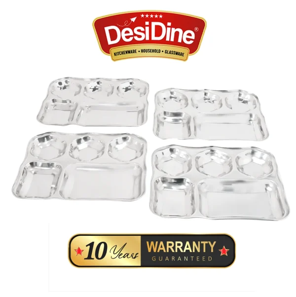 Desidine Stainless Steel 5 in 1 Flower Shape Compartment Thali – Set of 4, 6 - Image 5