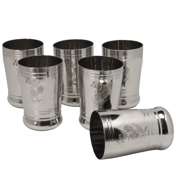 DESIDINE Steel Water Glasses with Laser Flower Design - Image 4