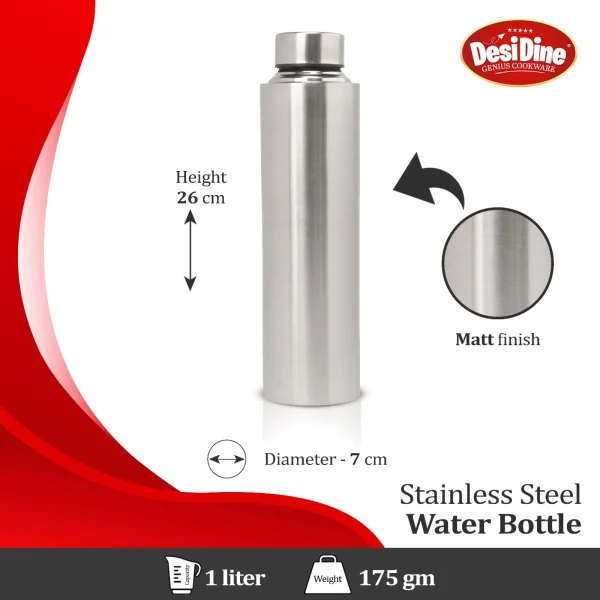 DESIDINE Stainless Steel Drinking Water Bottle 1000 ml – Silver - Image 4