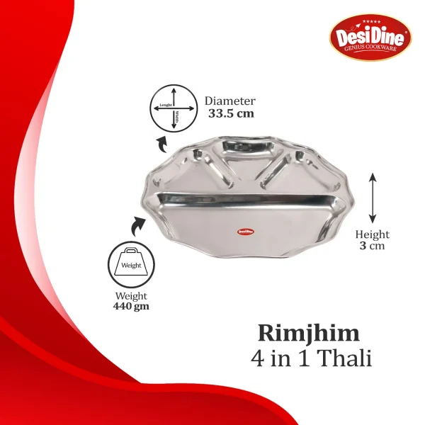 DESIDINE Stainless Steel Rimhjhim 4 in 1 Dinner Plate/Bhojan Thal - Image 4