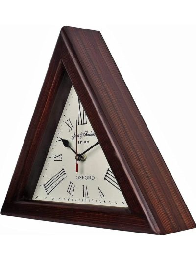 C.H Clock Handicraft Triangle Wooden Designer Big Wall Clock 12" (Brown)