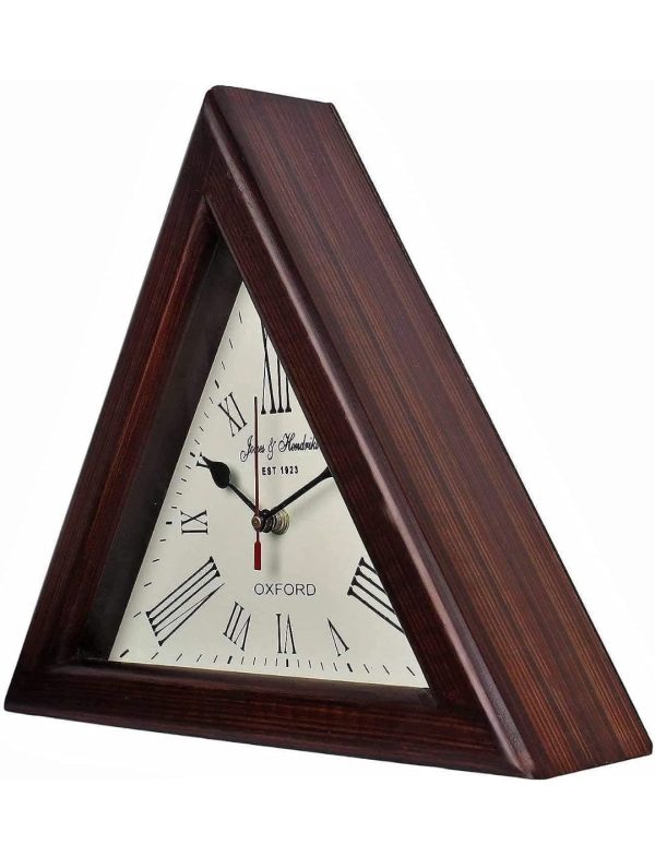 C.H Clock Handicraft Triangle Wooden Designer Big Wall Clock 12" (Brown)