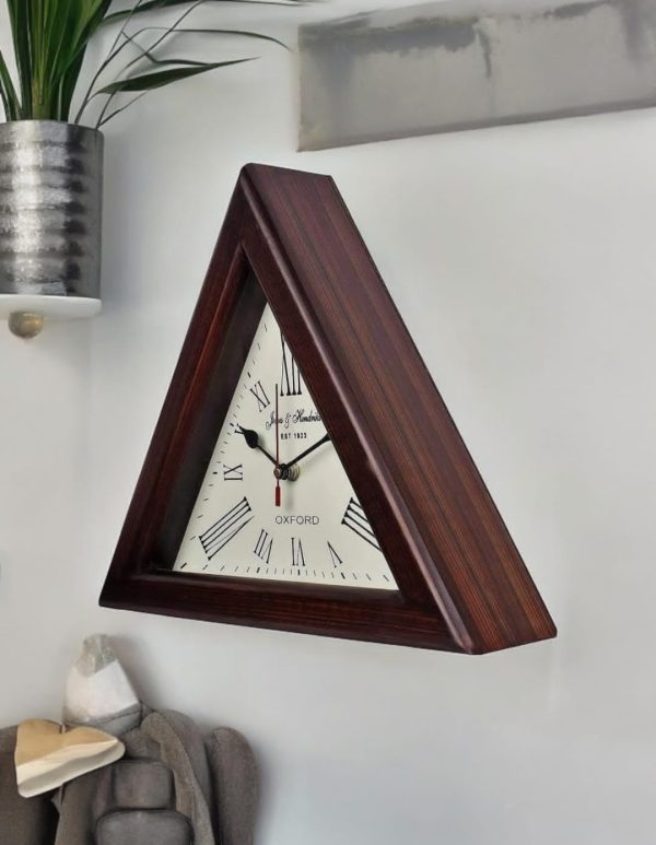 C.H Clock Handicraft Triangle Wooden Designer Big Wall Clock 12" (Brown) - Image 5