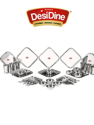 DesiDine Stainless Steel Regal Dinner Set/Square Heavy Gauge Dinner Set 42 pcs