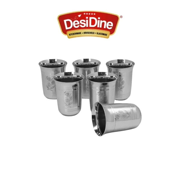 DesiDine Stainless Steel Serving Glasses/Drinking Glass Set Water/Juice Glass