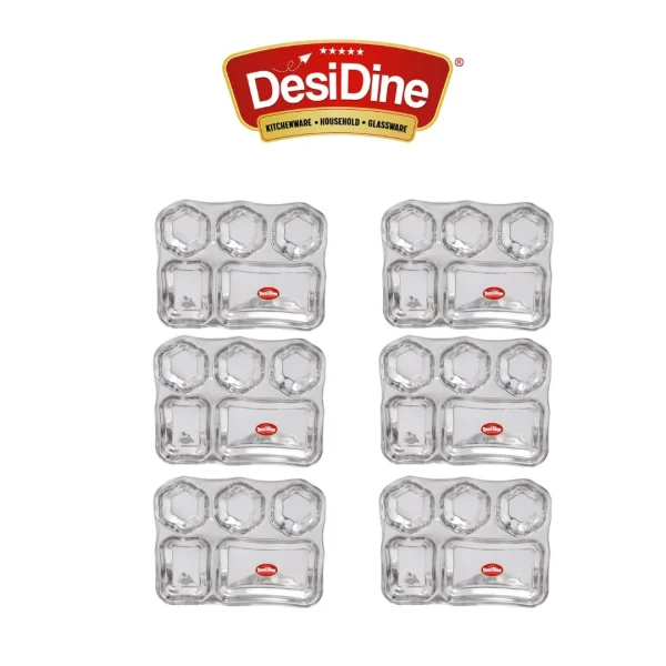 Desidine Stainless Steel 5 in 1 Flower Shape Compartment Thali – Set of 4, 6 - Image 2